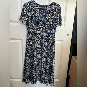 Chaps blue yellow polka dot dress